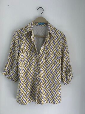 J. McLaughlin Yellow & Purple Geometric Button-Down Shirt